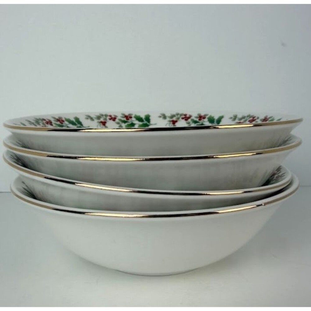 Gibson Holiday Gold / Christmas Charm Delight Holiday Harmony 4 Cereal Bowls A